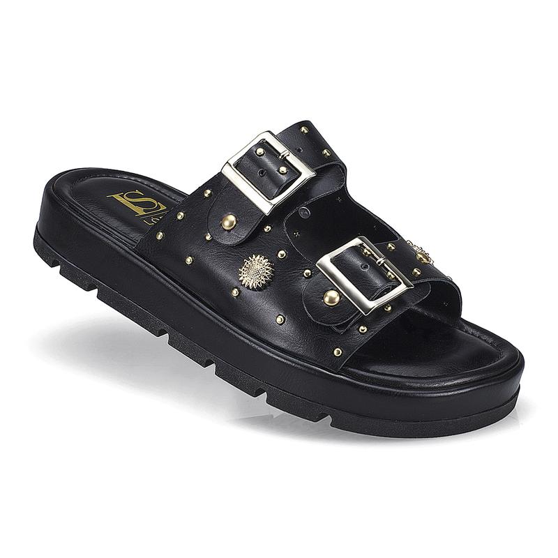 Sandália Rasteira Papete Flatform Rebite Fivela 052-040