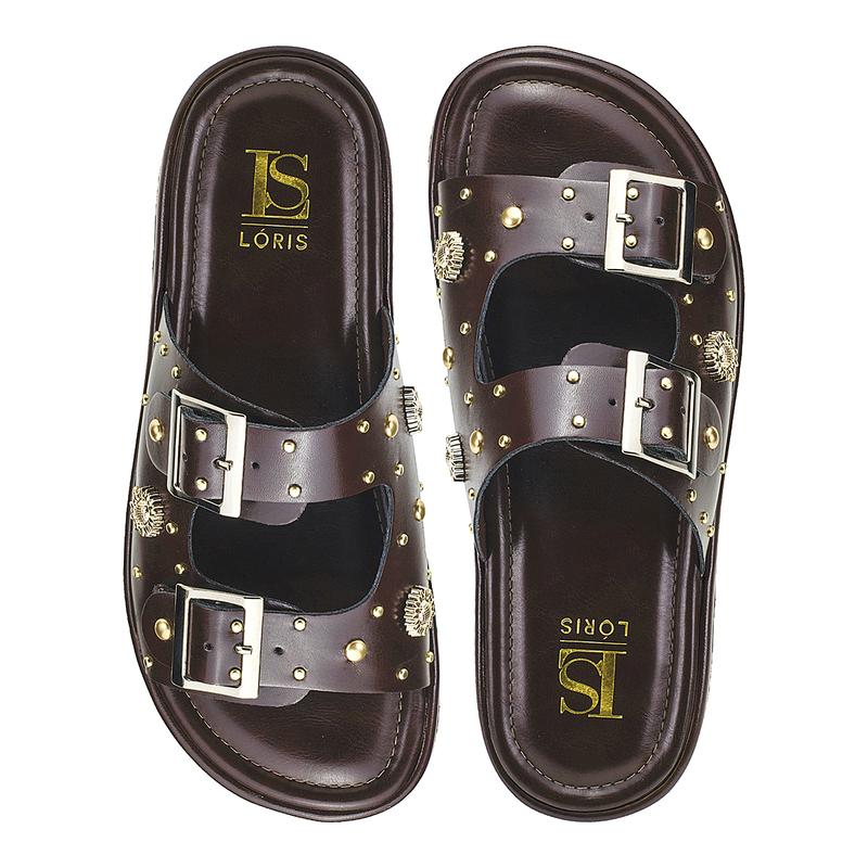 Sandália Rasteira Papete Flatform Rebite Fivela 052-040