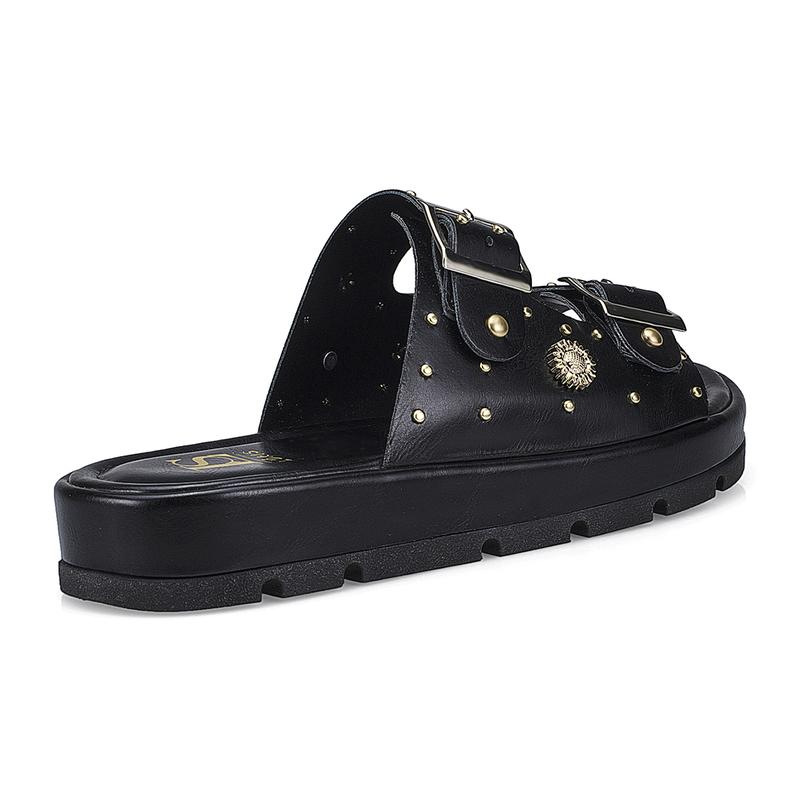 Sandália Rasteira Papete Flatform Rebite Fivela 052-040